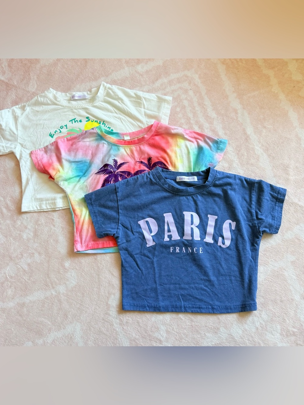 Girls Crop Tops set of 3 Paris, Beach, Tie Dye